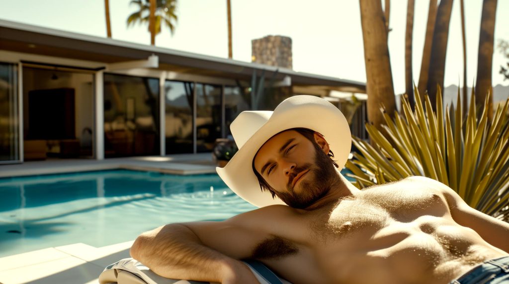 Mack Linger relaxes by the pool at a Palm Springs rehab clinic. 