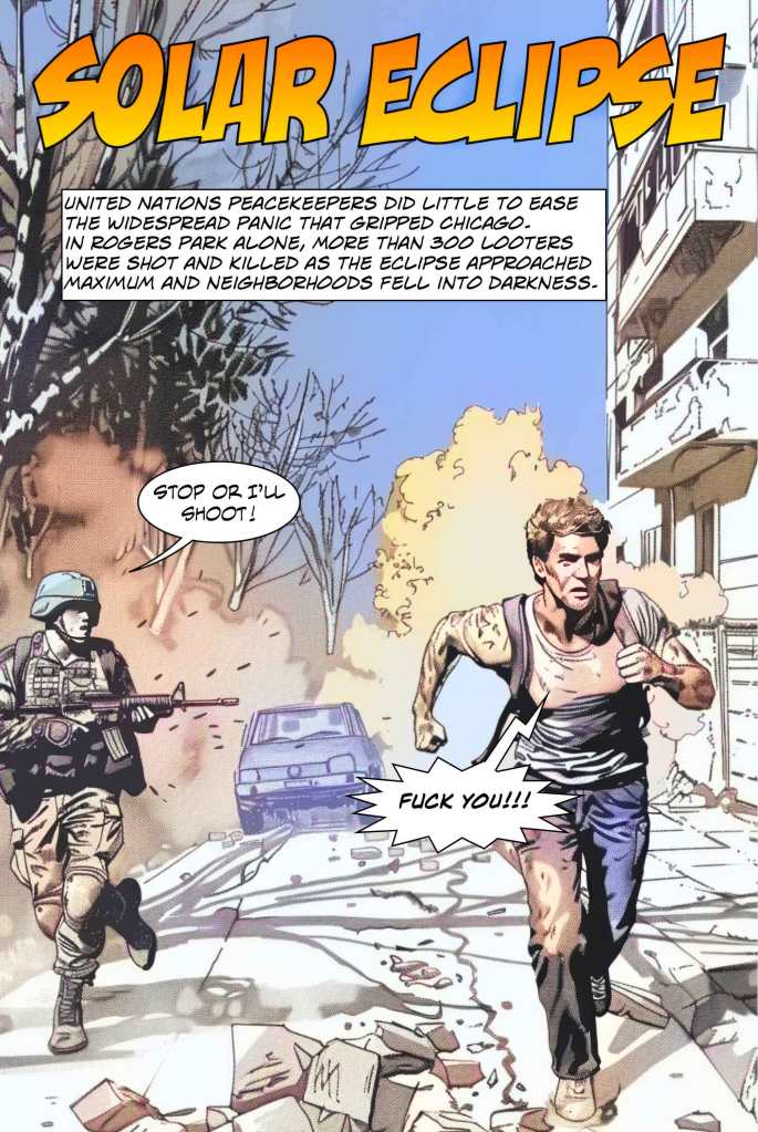 Comic book style page lampooning fears about the April 8 eclipse.